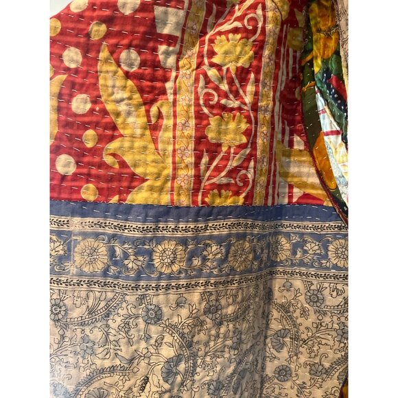 Handmade Indian Kantha Primitives By Char Floral Quilted Vest Jacket - Picture 9 of 12